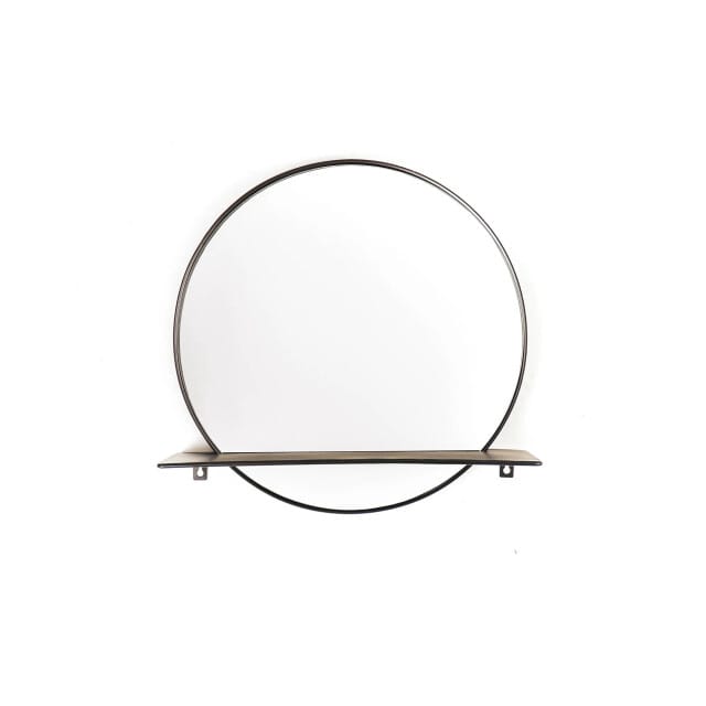Housevitamin Wandspiegel met Plank – Rond – Metaal – Zwart – Ø40 cm – Modern & Functioneel