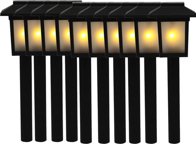Benson Tuinlamp prikspot - 10x - solar - vlam effect 34,5 cm - sfeervolle tuinverlichting - prikker / lantaarn