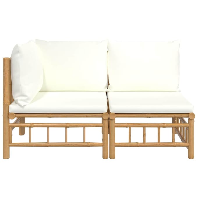 vidaXL - 2-delige - Loungeset - met - kussens - bamboe - crèmewit