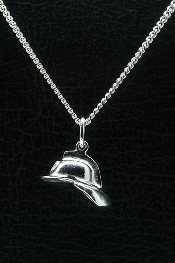 Zilveren Brandweerhelm ketting hanger - middel