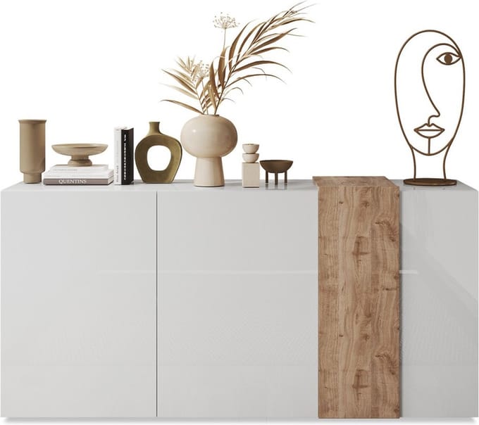 Vente-unique Buffetkast met 3 deuren - Wit en licht naturel - CAYNO