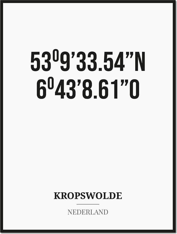 Poster/kaart KROPSWOLDE met coördinaten
