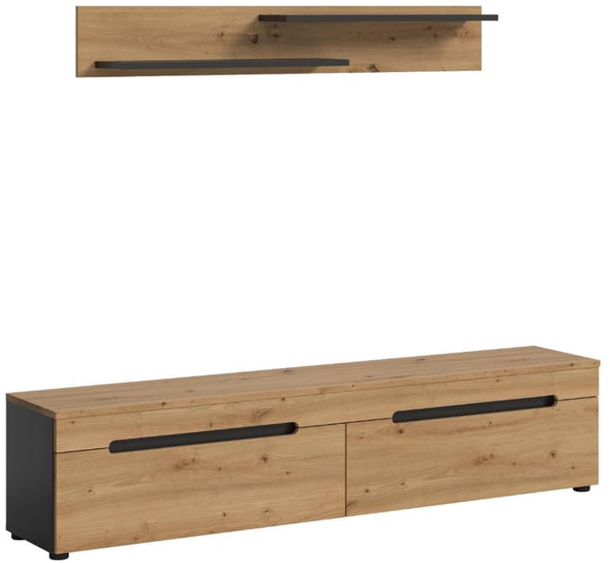 Canu TV-meubel 2 vouwdeuren eiken decor, donkergrijs.