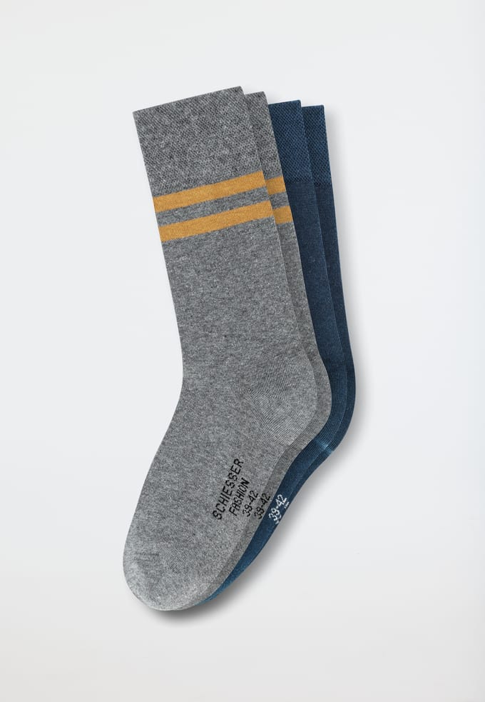 Herensokken, set van 2, blauw/grijs gestreept - Fashion 43/46