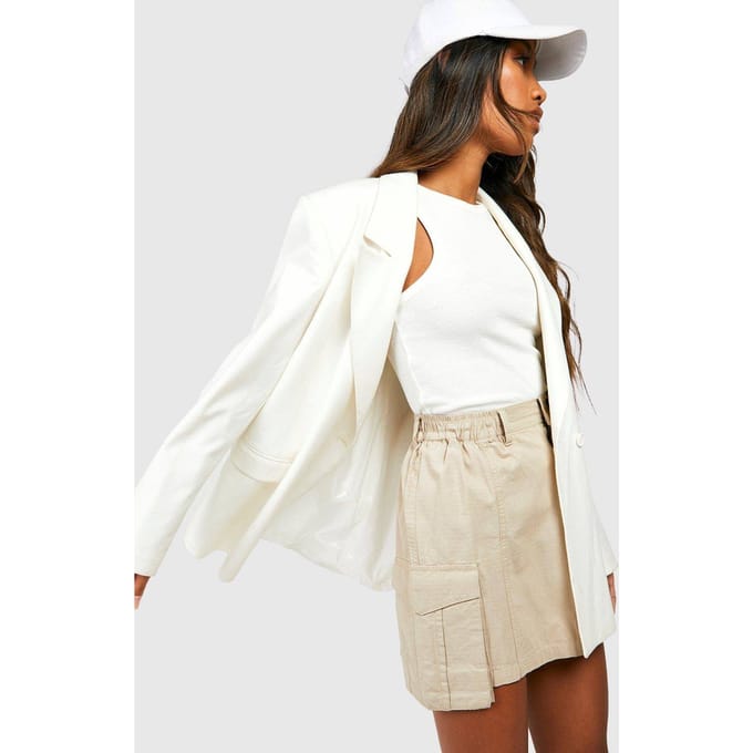 boohoo Dames Elastische Taille Micro Mini Cargo Rok | Steen | Maat: 38