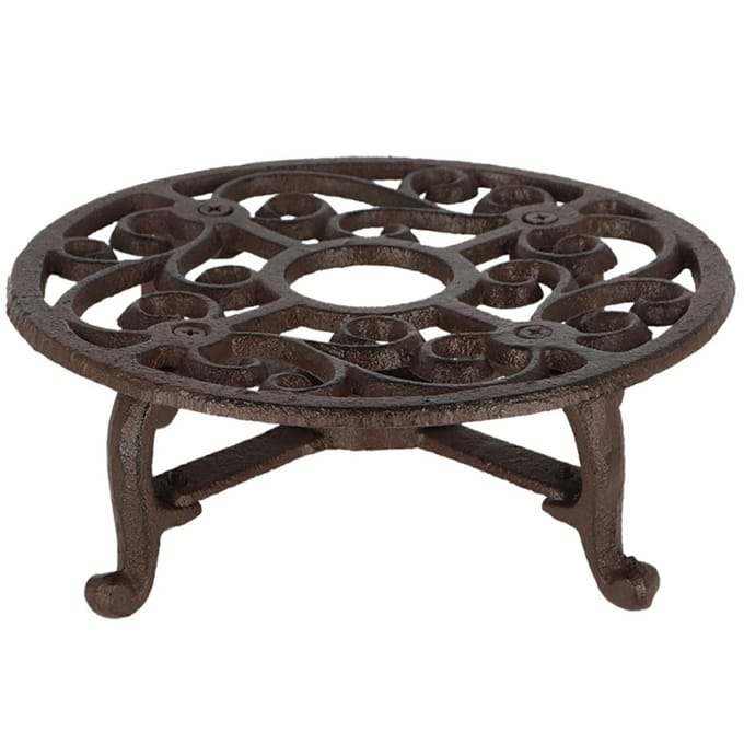 Ronde pot warmer gietijzer antiek roestbruin