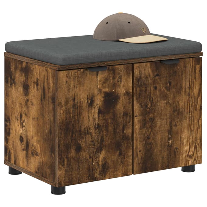 vidaXL - Hallenbank - met - kussen - met - plank - Gerookte - Eik - 60 - x - 38 - x - 46 - cm