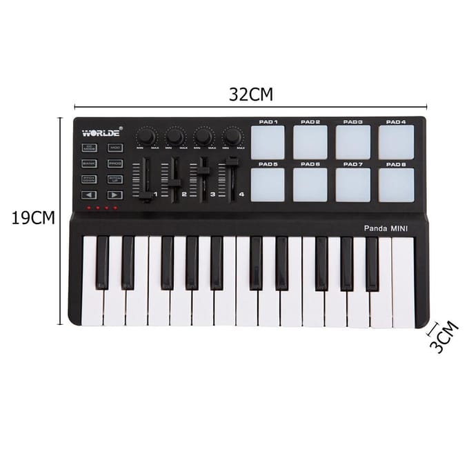 Worlde Panda mini draagbare mini 25-toetsen USB-toetsenbord en drumpad MIDI-controller white