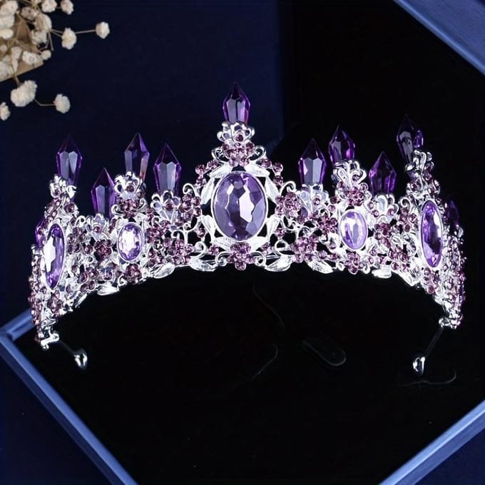 Accessoires de mariée atmosphériques haut de gamme, collier couronne violet, ensemble boucles d'oreilles, ensemble robe de mariée, accessoires de mariage, perfo de scène white