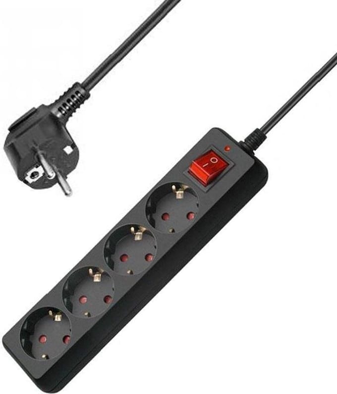 Allteq - Stekkerdoos met schakelaar - 4-voudig - Zwart - 3 meter