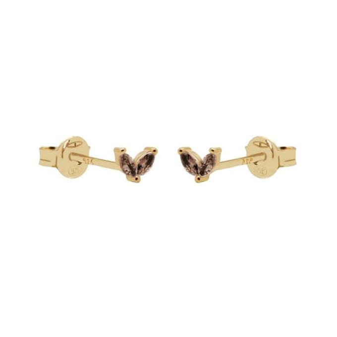 Karma Oorknoppen Double Leaves Tiny Choco Goud