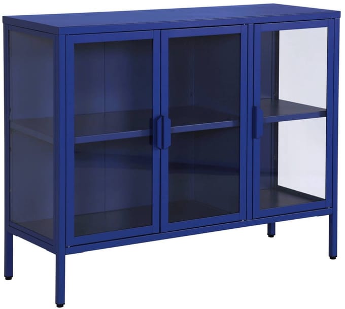 sweeek - Dressoir met vitrine 3 deuren 4 vakken gehard glas en staal 100cm - arkansas