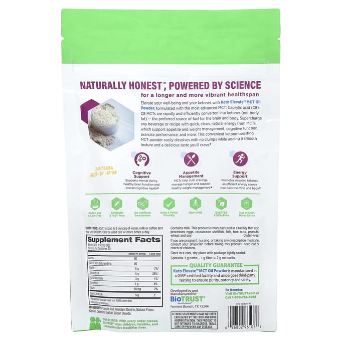 Keto Elevate™, MCT Olie Poeder, Ongezoet, 180G(6.35Oz)