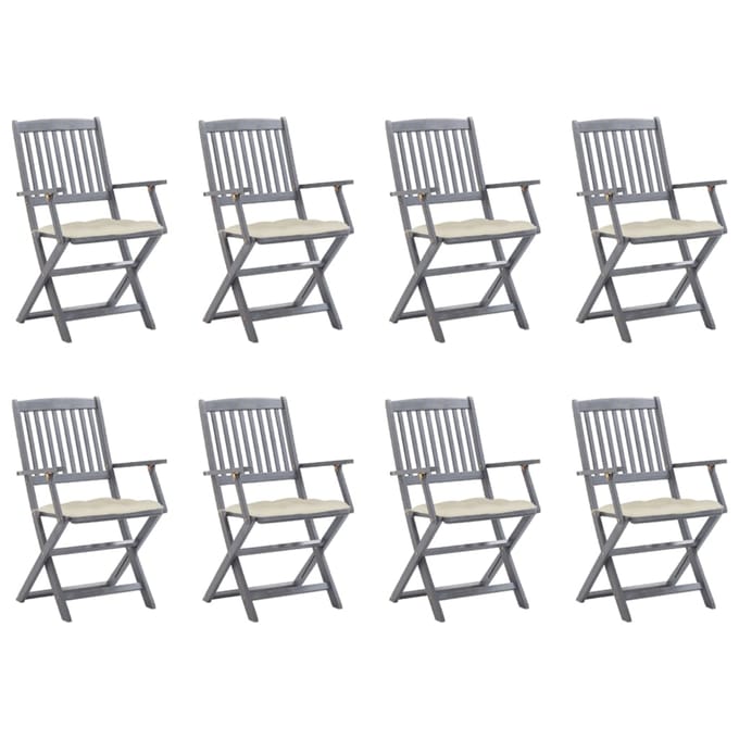 vidaXL - Inklapbare - stoelen - 8 - st - met - kussens - massief - acaciahout