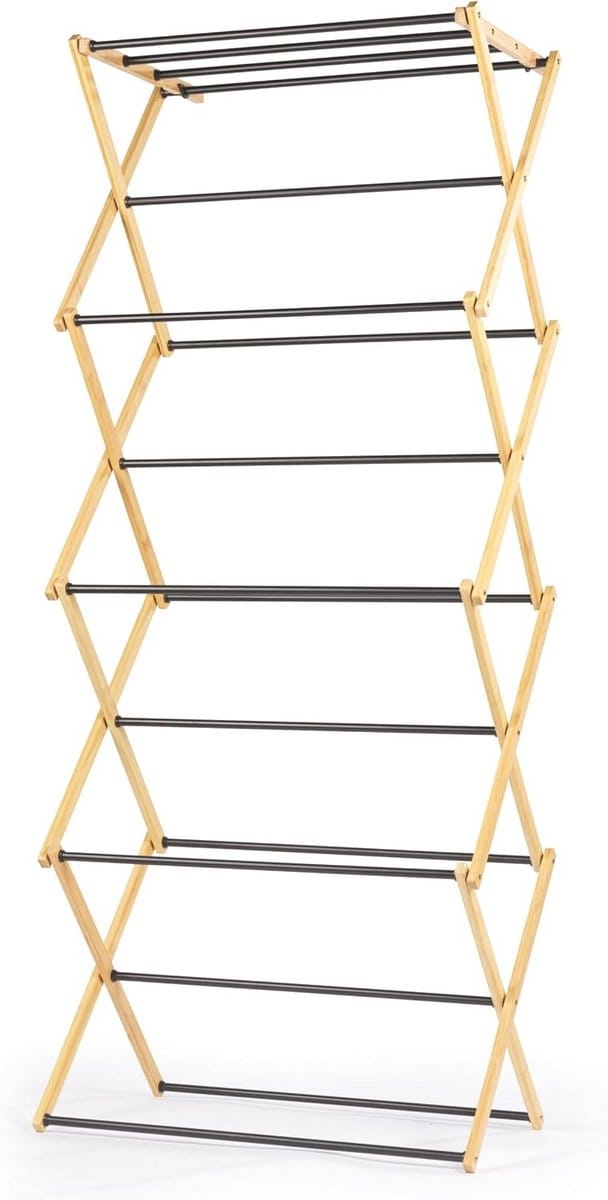 4-Laags Opvouwbaar Droogrek Bamboe Frame met Stalen Stangen 8M Drooglengte