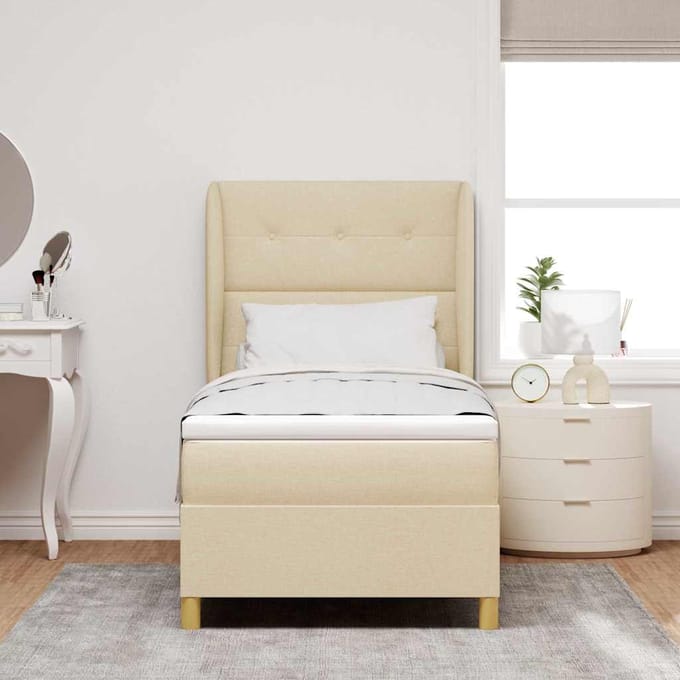 vidaXL - Boxspring - bed - met - hoofdeinde - Crème - 200 - x - 100 - cm - Stof