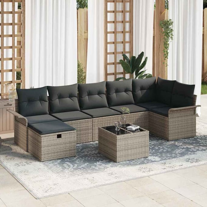 vidaXL - Tuinbank - Set - 8 - st - Grijs - poly - rattan