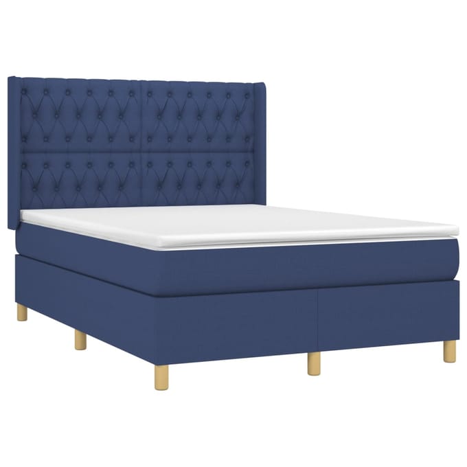 vidaXL - Boxspring - met - matras - stof - blauw - 140x200 - cm