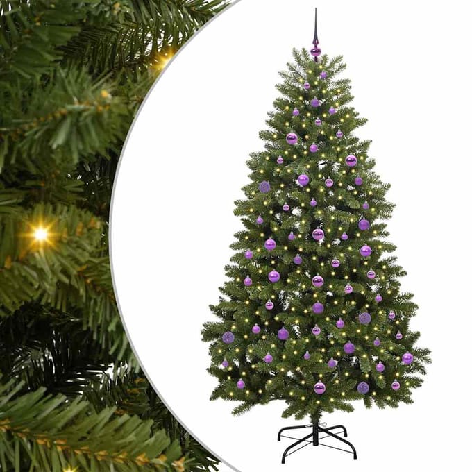 vidaXL - Kunstkerstboom - 210 - cm - 300 - LED's - Warmwit - PVC - en - Staal - Groen