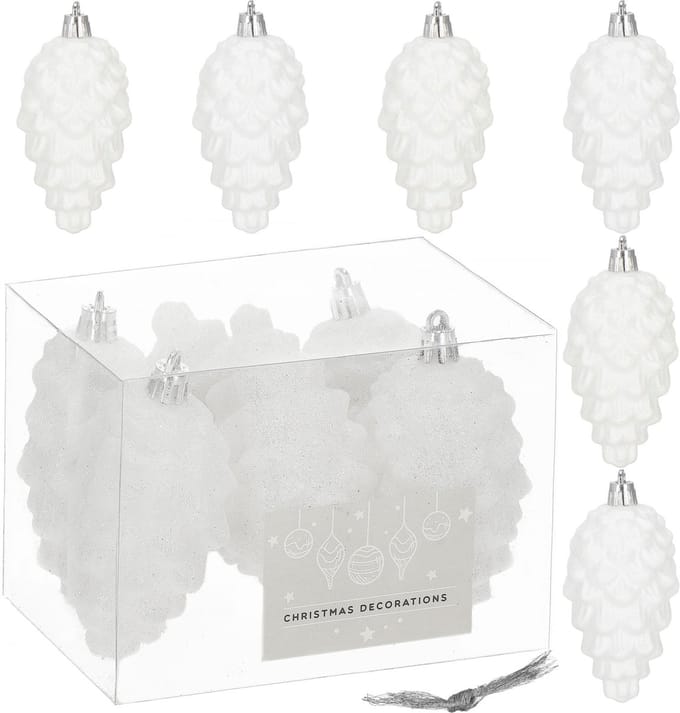 Springos Kerstboomhanger Dennenappels | 6 Stuks | 9.5 cm | Wit