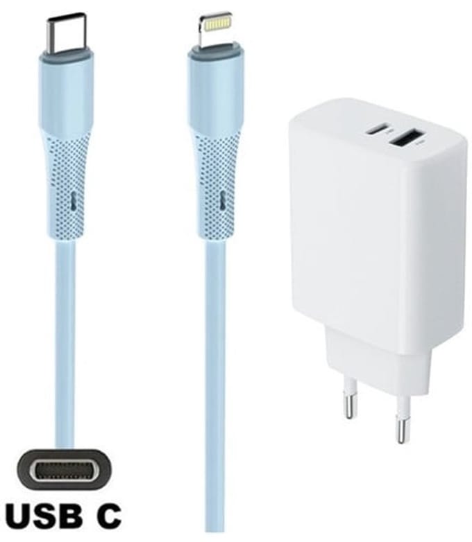 20W snellader met 2 poorten + 1,0m USB C naar Lightning kabel. Universele PD lader. Oplader adapter past op Apple iPhone 11, 11 Pro, 11 Pro Max, iPhone 12, 12 Mini, 12 Pro, 12 Pro Max