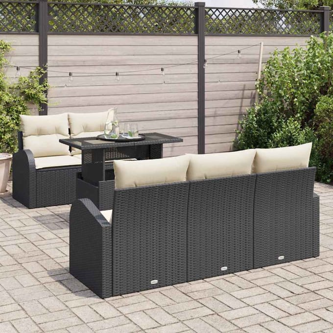 vidaXL - Tuinbank - Set - 6 - st - Zwart - [Synthetisch]: - Poly - Riet