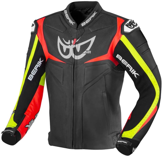 Berik Wild Chase Zwart Wit Rood Geel Leren Motorjas - Jas