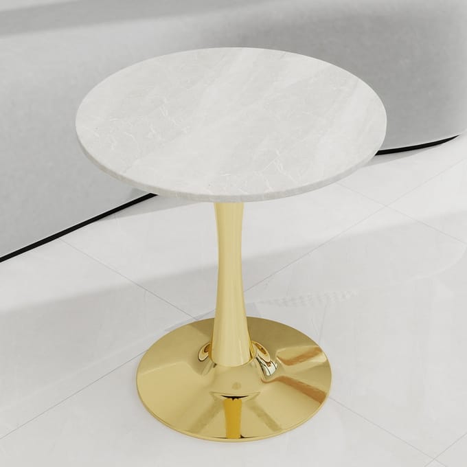 STILVORA Bijzettafel - Rond Marmerlook Blad - Voor Woonkamer En Eethoek - Kunstmarmer - Goud;Wit - 70 Cm
