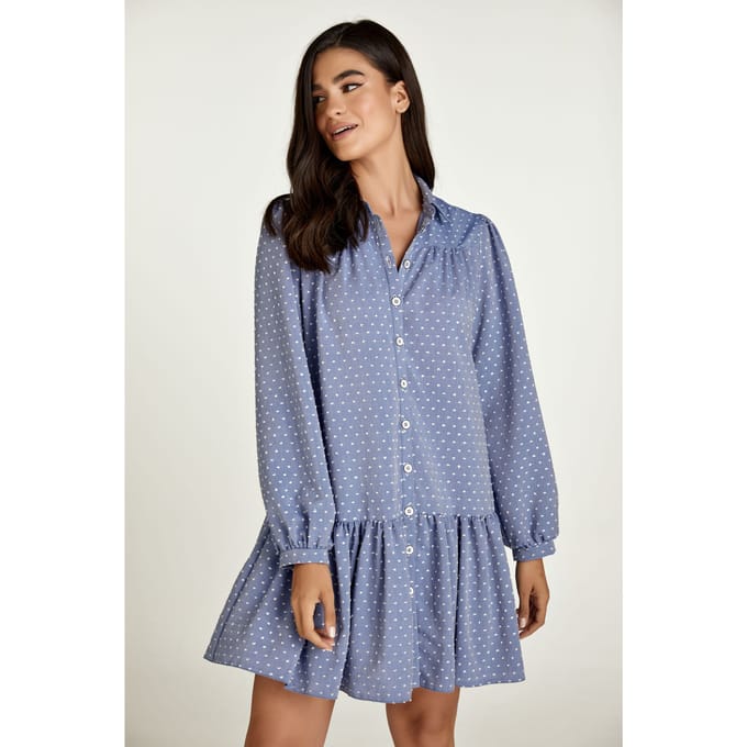 Denim stijl geborduurde jurk met knopen