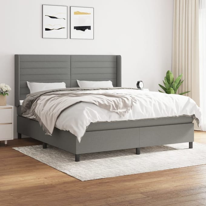 vidaXL - Boxspring - met - matras - stof - donkergrijs - 180x200 - cm