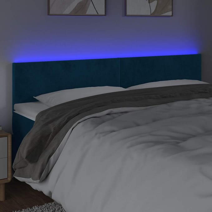vidaXL - Hoofdbord - LED - 160x5x78/88 - cm - fluweel - donkerblauw