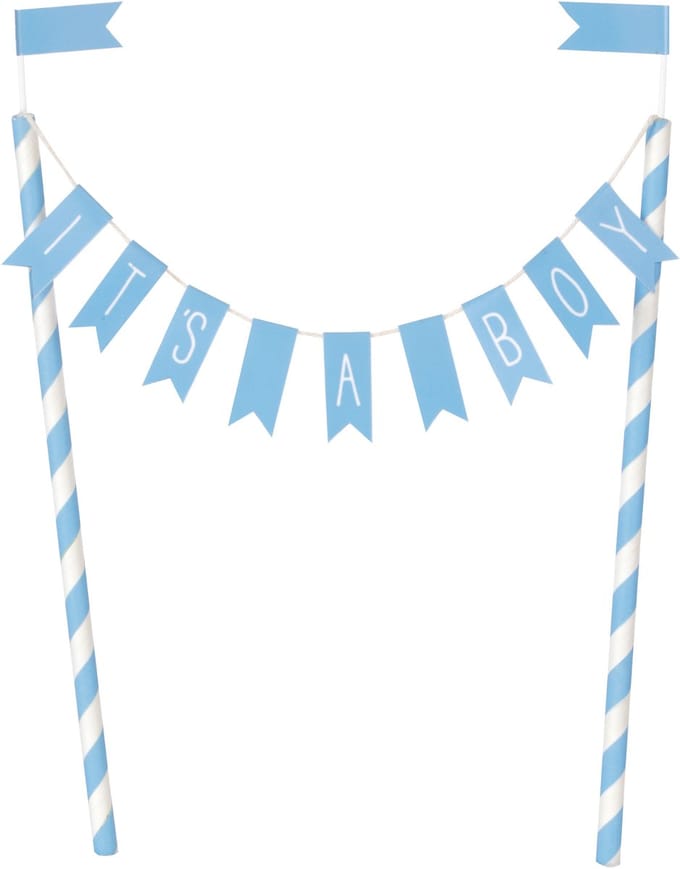 UNIQUE - Taarttopper "It's a boy" blauw 25 x 22,5 cm voor babyshower