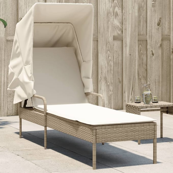 vidaXL - Ligbed - met - luifel - poly - rattan - beige