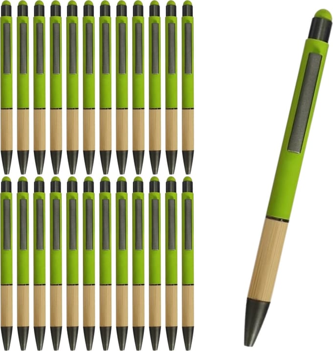 green-goose® Bamboe Metalen Stulus Pennen - 25 stuks - groen