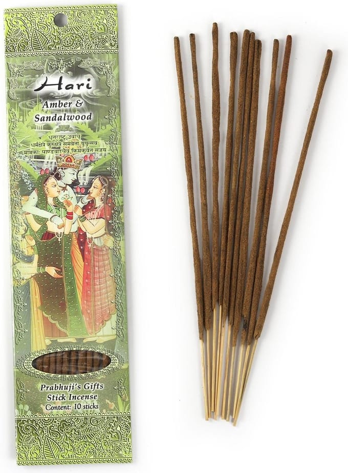 Wierooksticks, handgerold, 'Hari' met amber en sandelhout, 20 sticks