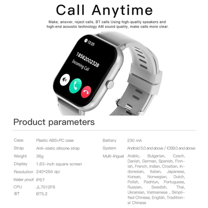 Smart Watch 1.83inch HighClear Display Scherm Gezondheidsmonitoring Slaapmonitor Horloge IP67 0