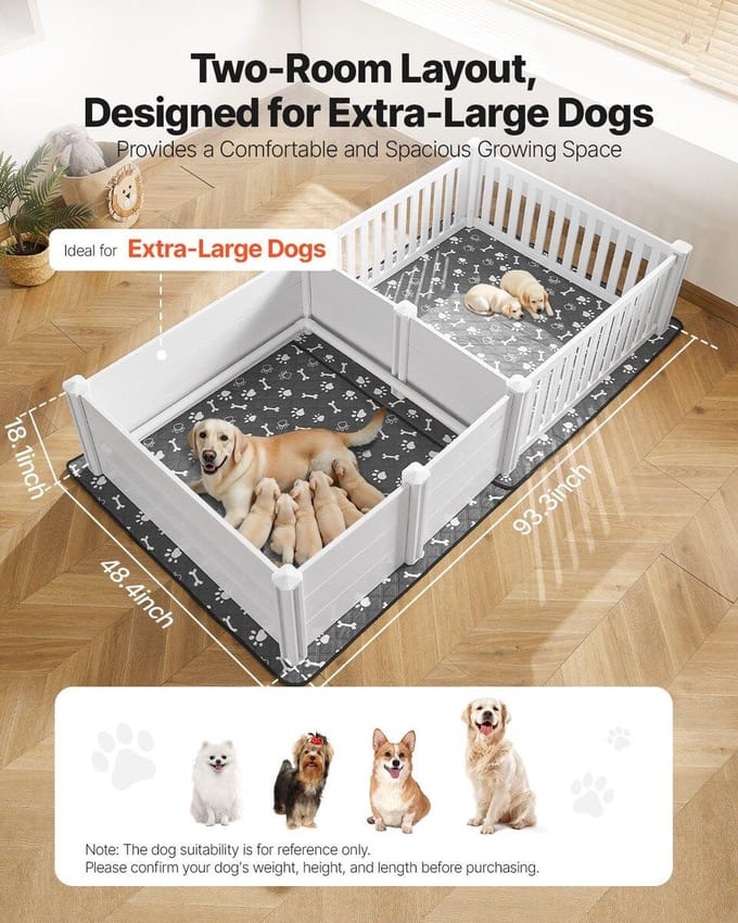 Teefenhok 93,3x48,4x18,1 inch 2-kamerindeling voor Extra Grote Honden