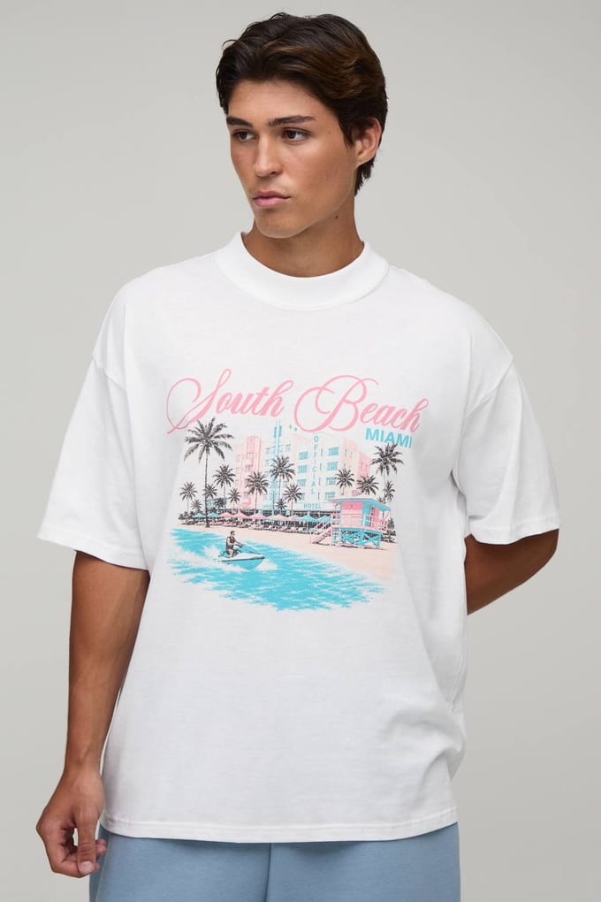 Wit Oversized T-shirt Met Miami-print | White | Size XL