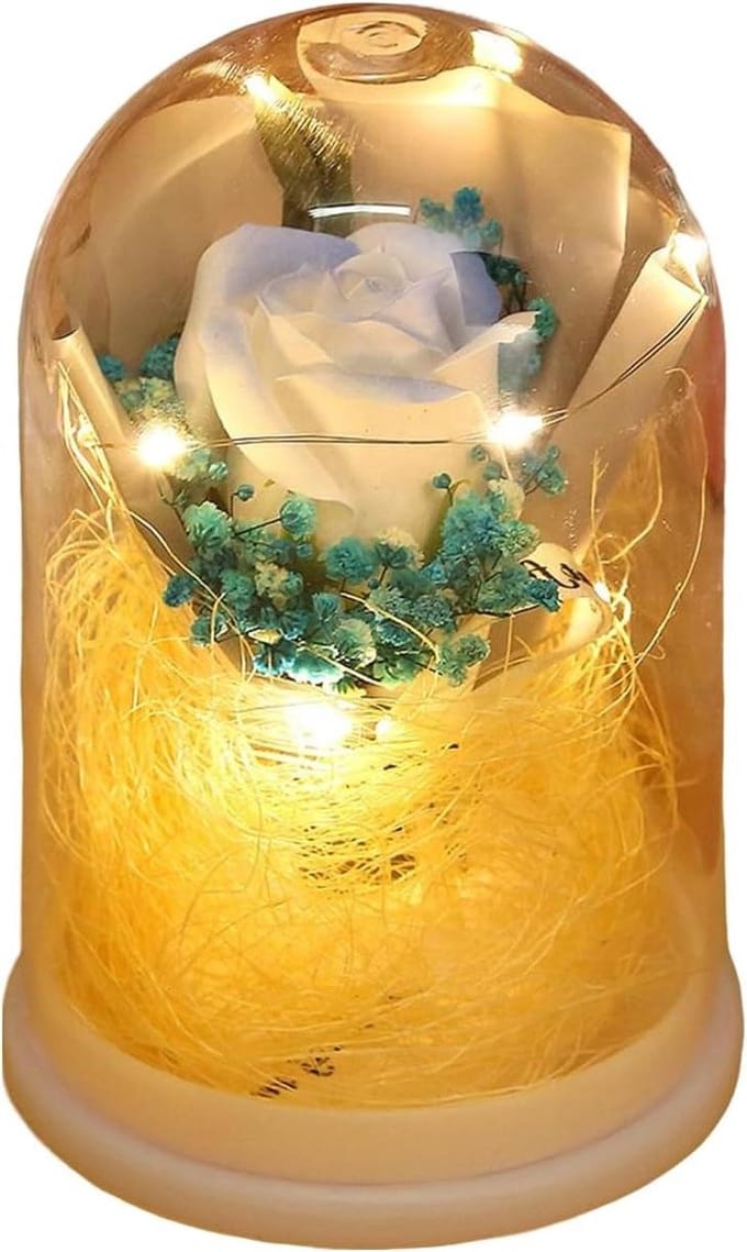 Bewaarde Rozenboeket - Eeuwige Rozen - Decoratie Thuis - Met Sfeerverlichting - 15 x 105 cm - Lichtblauw