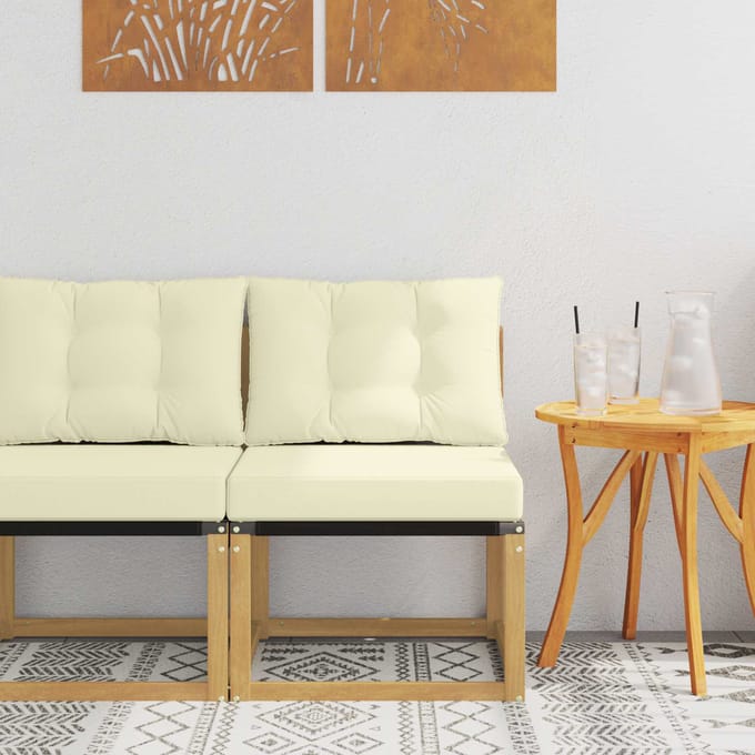 vidaXL - Buiten - Midden - Sofa - Massief - acaciahout - en - Textilene-stof - Wit
