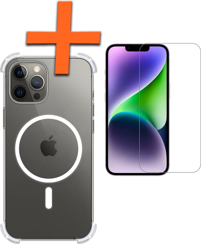 Hoes - Met Screenprotector - Geschikt voor Apple iPhone 14 Pro Max - Magsafe Compatible - Sterk & Shockproof - Back Cover - Shock Proof Case - Telefoon Hoes - Transparant