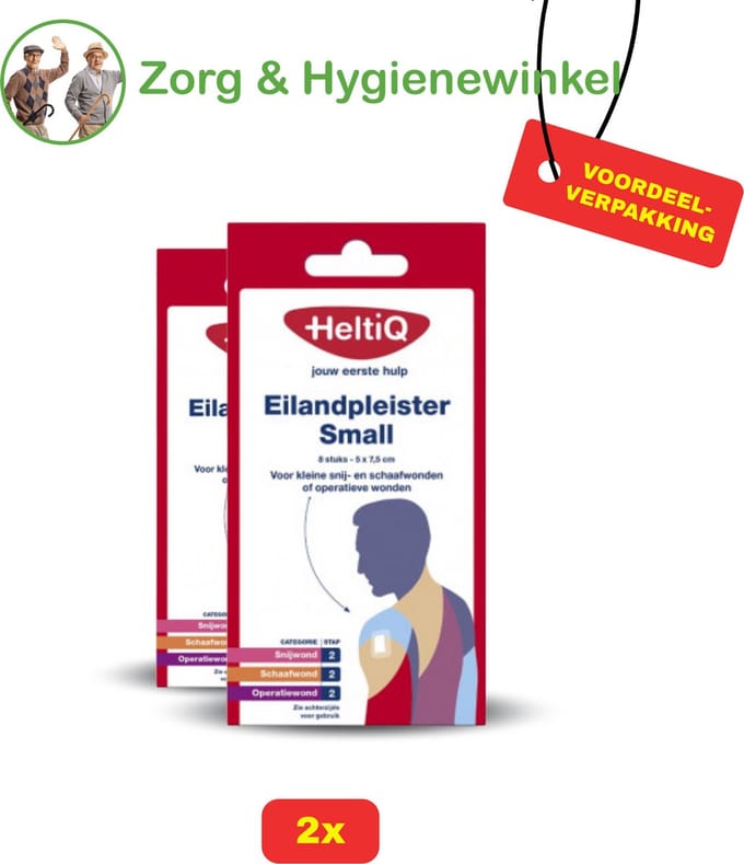 2x Heltiq - Eilandpleister Small - 8 stuks - 5 x 7,5 cm - Voordeelverpakking!