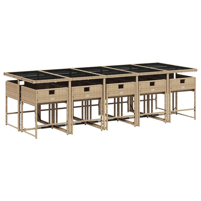 vidaXL - 11-delige - Tuinset - met - kussens - poly - rattan - gemengd - beige