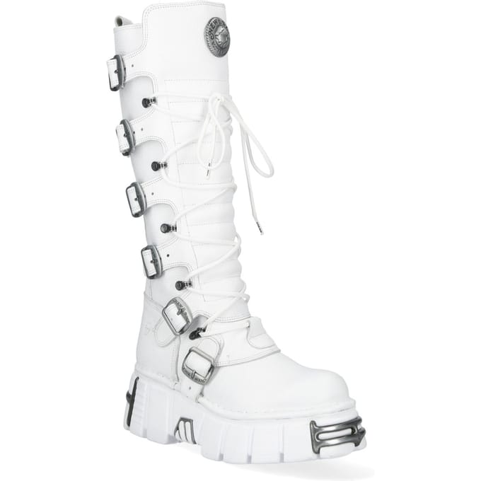 New Rock M-272-C69 kniehoge witte leren gothic laarzen