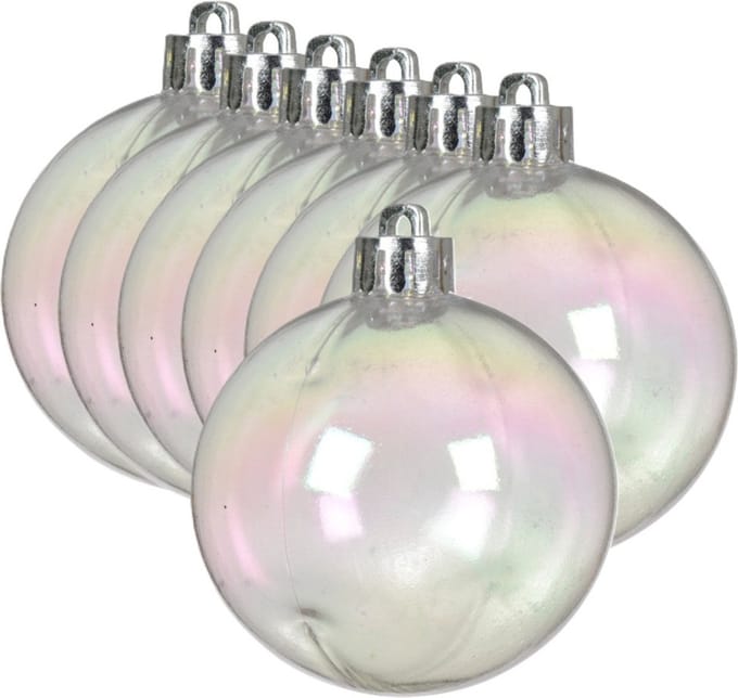 Decoris kerstballen - 12x stuks - 6 cm - transparant parelmoer -kunststof -kerstversiering