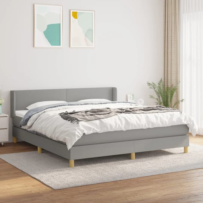 vidaXL - Boxspring - met - matras - stof - lichtgrijs - 180x200 - cm