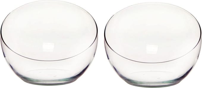 Bellatio Design Bolvaas schuine schaal - 2x - transparant gerecycled glas - D21 x H16 cm