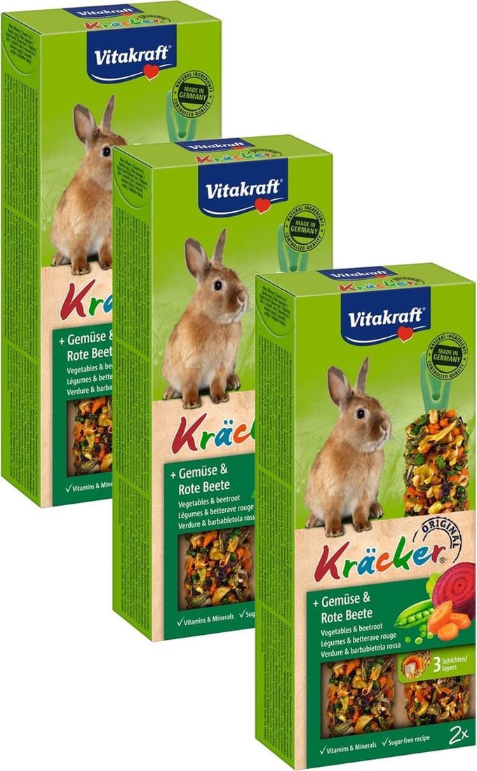 Vitakraft Konijn Kracker - Konijnensnack - 3 x Groente