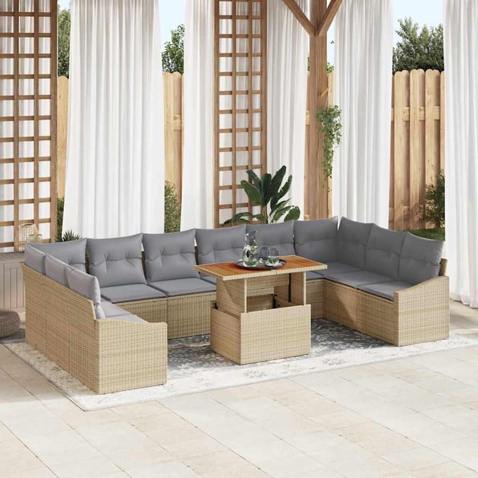 vidaXL Tuin Eettafel Set met kussen 11 pcs Beige en Grijs