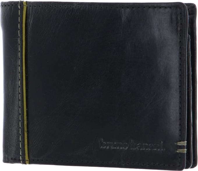 bruno banani Leren Portemonnee Wallet Black / Green Zwart